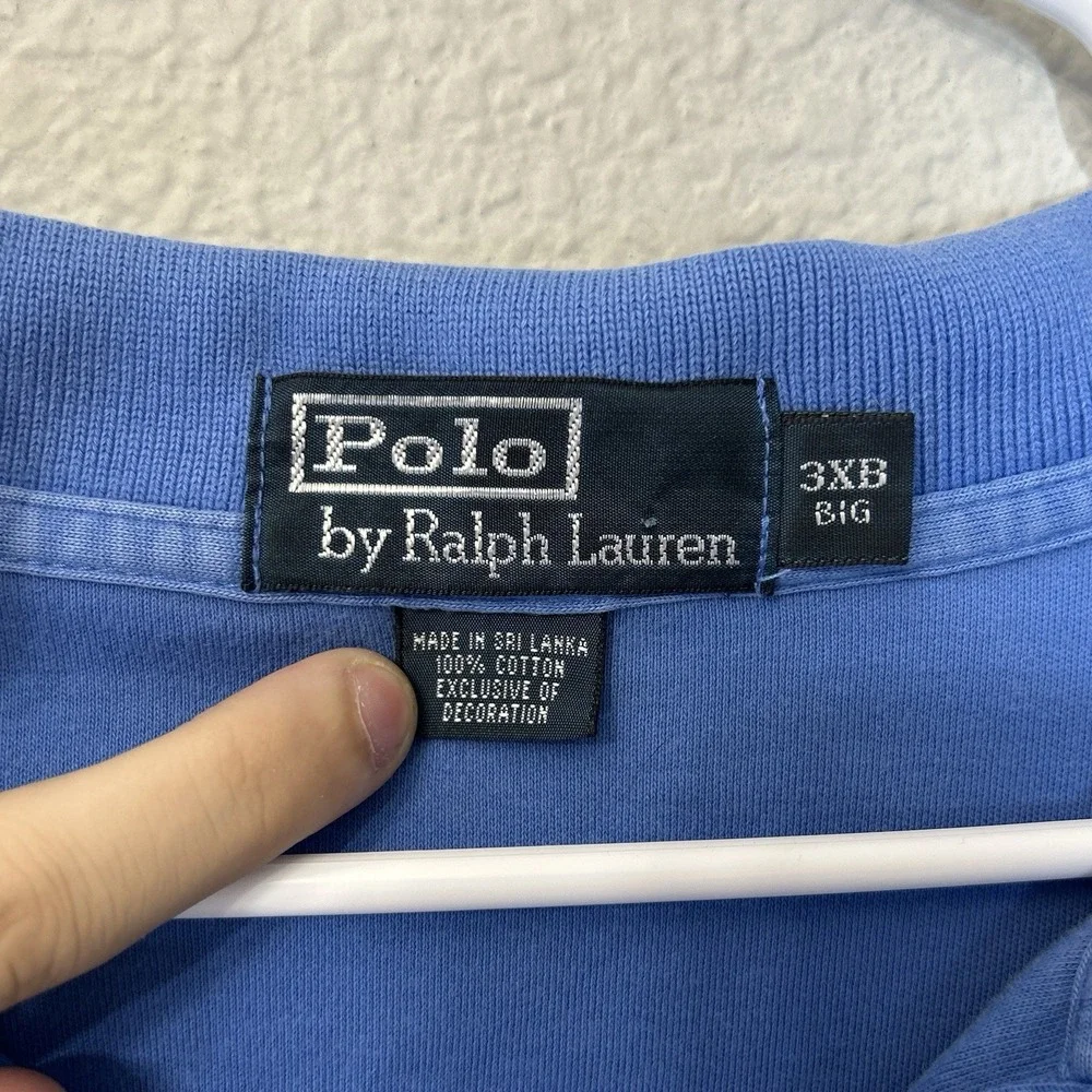 Polo Ralph Lauren Polo Shirt Men's 2XB Light Blue Solid Orange Pony Cotton Golf